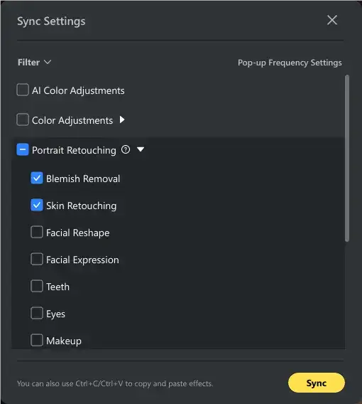Sync Settings for Batch Editing 1 Sync Settings for Batch Editing