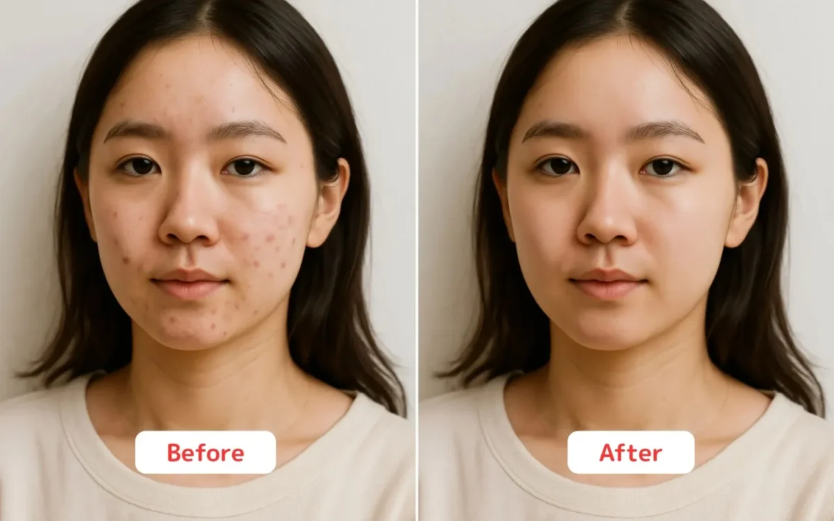 ニキビ跡を補正したBeforeとAfterの比較写真