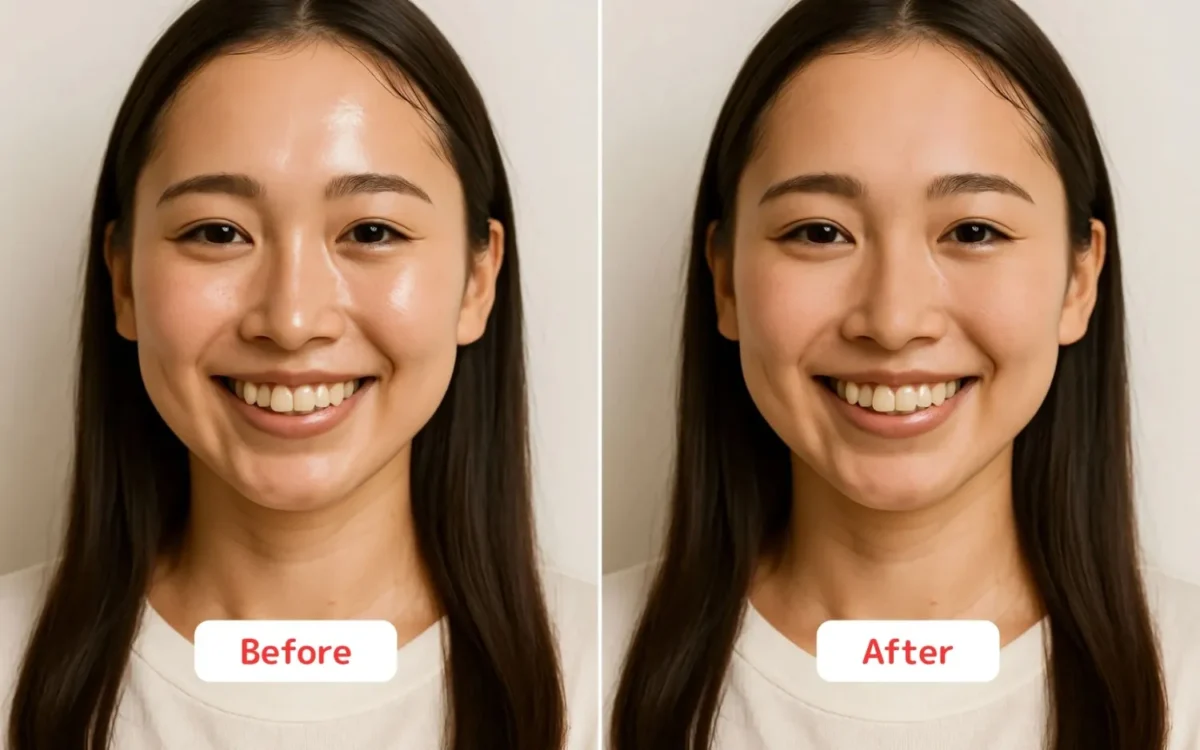 テカリ除去のBeforeとAfterを並べて比較
