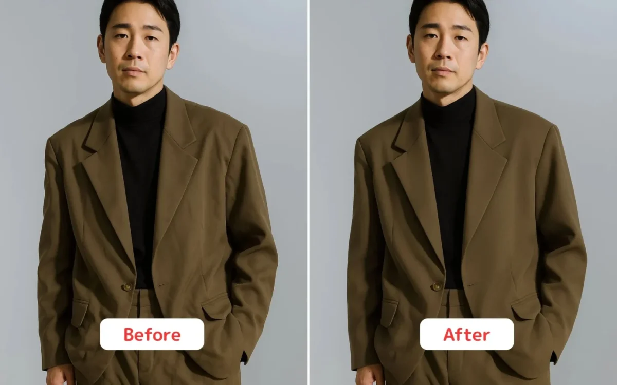 before-and-after-suit-edge-smoothing スーツのしわと輪郭を補正したBeforeとAfterの比較画像