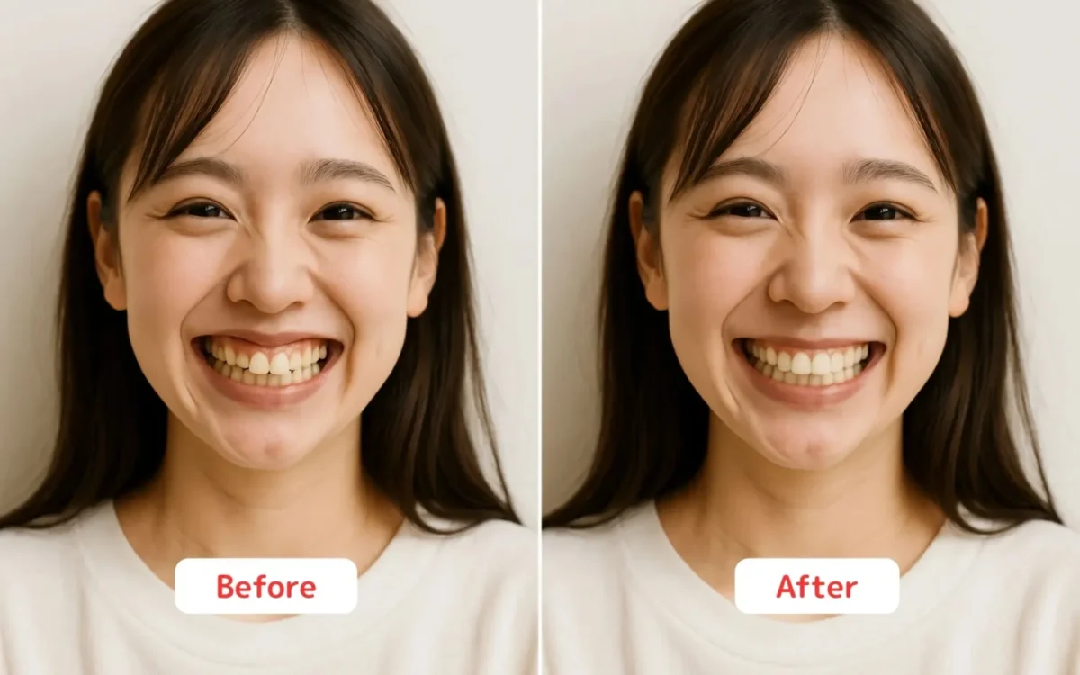 toothy smile correction before after ガミースマイル補正のBeforeとAfterの比較写真
