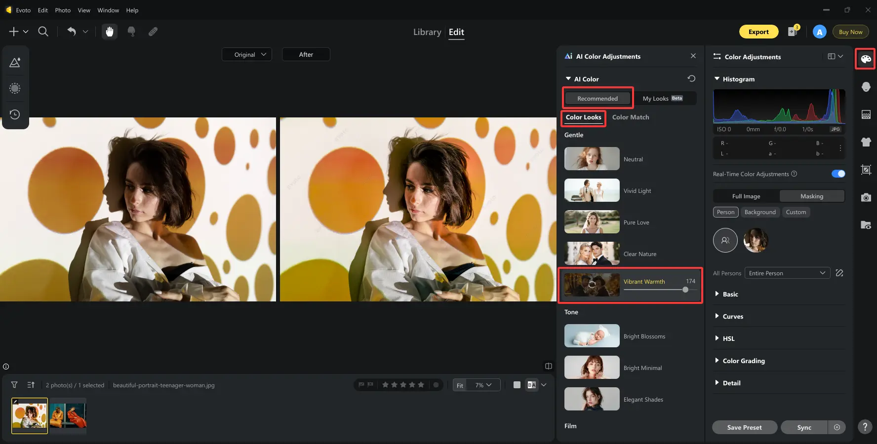 Adjust Image Colors with Evoto-1