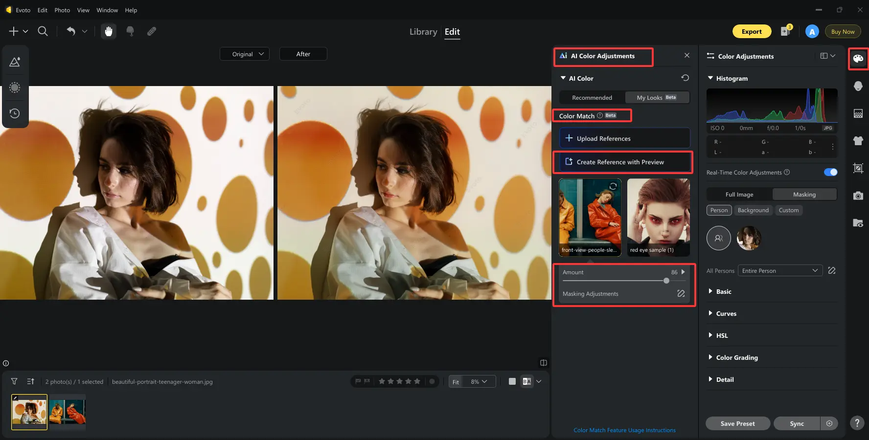 Adjust Image Colors with Evoto-2
