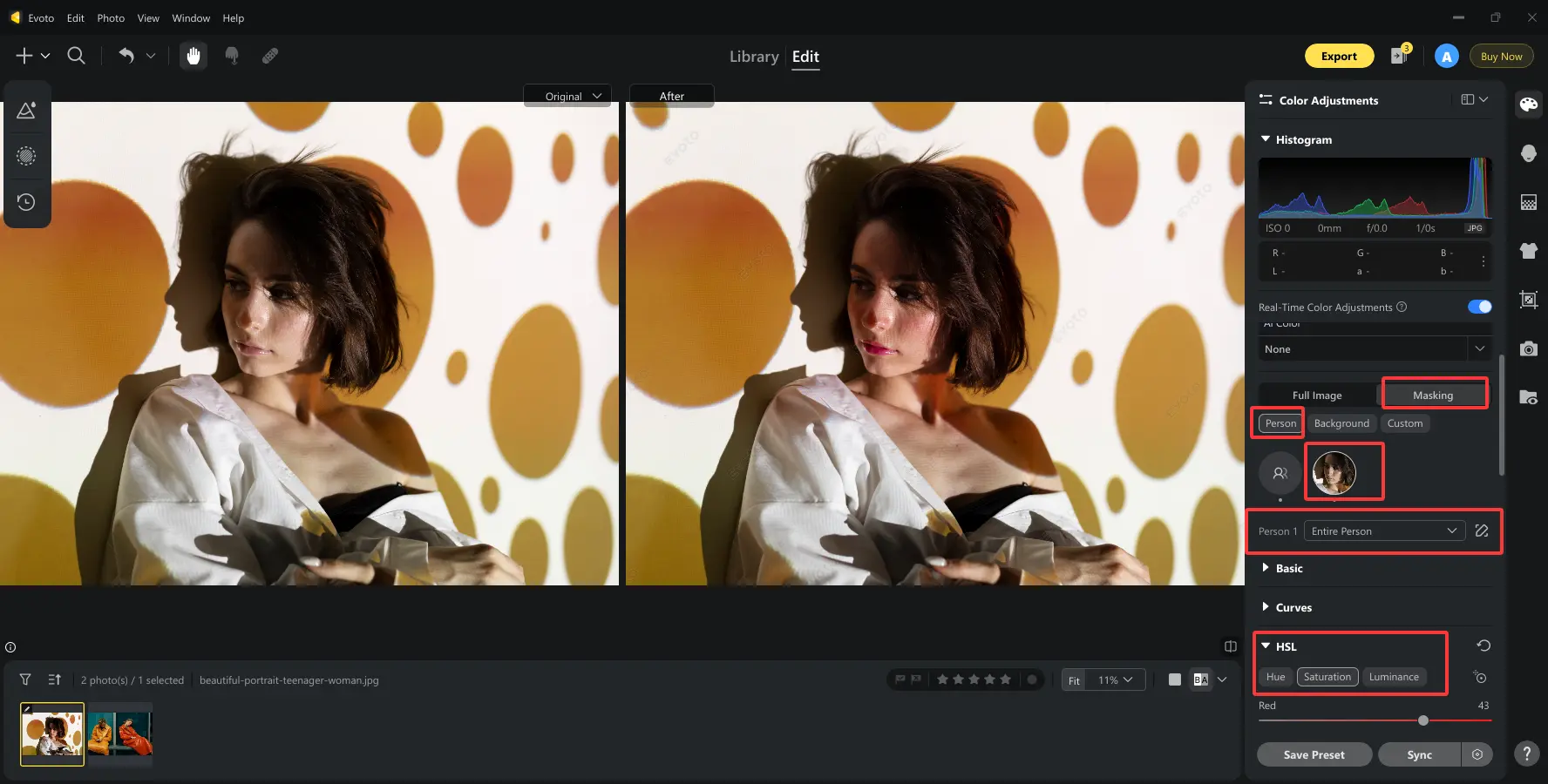 Adjust Image Colors with Evoto-3