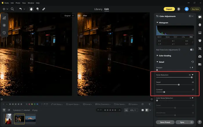 Luminance Noise Reduction with Evoto
