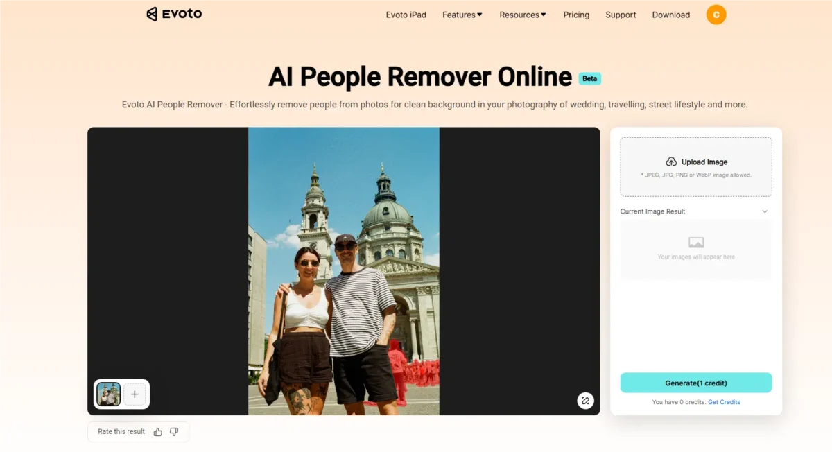 Remove People from Photo Online with Evoto Remove People from Photo Online with Evoto