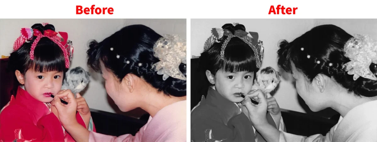 写真をモノクロにする前後の比較画像