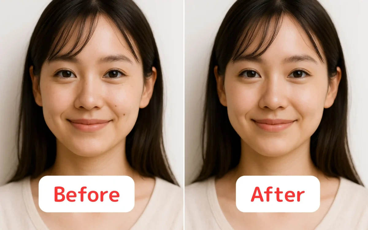 before and after remove moles ホクロ補正前後の比較画面
