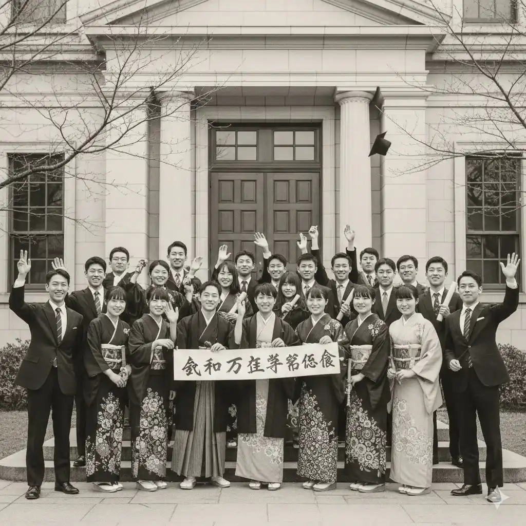 白黒の卒業写真・集合写真をカラー化する前の状態