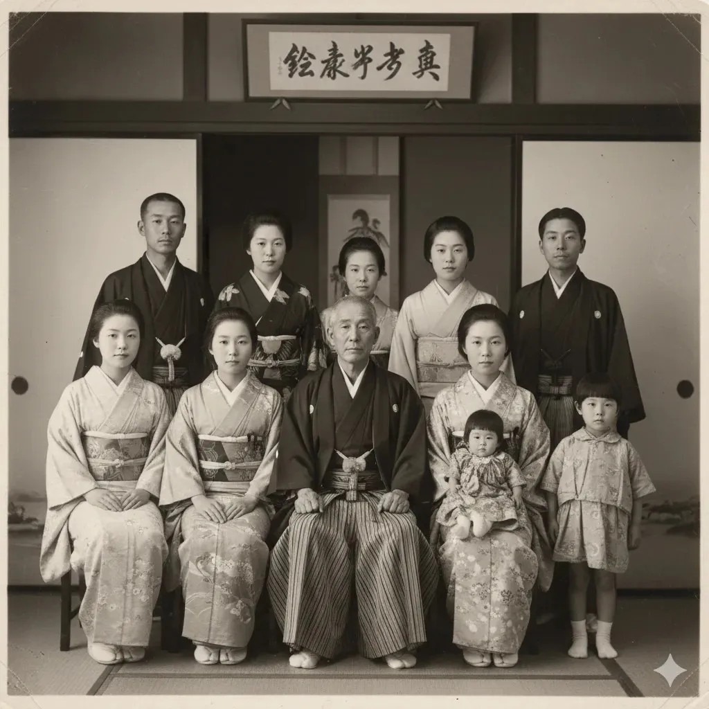 白黒の記念写真・家族写真をカラー化する前の状態