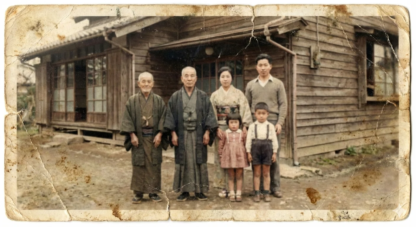 古い家族写真を修復する前の状態