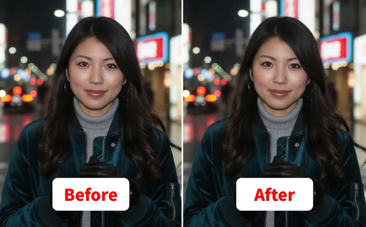 Evoto AIで赤目補正前後の比較画像