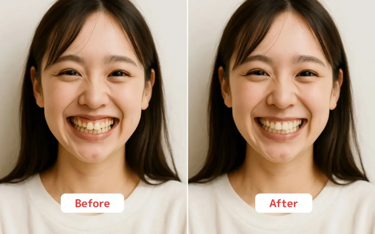ガミースマイル補正のBeforeとAfterの比較写真