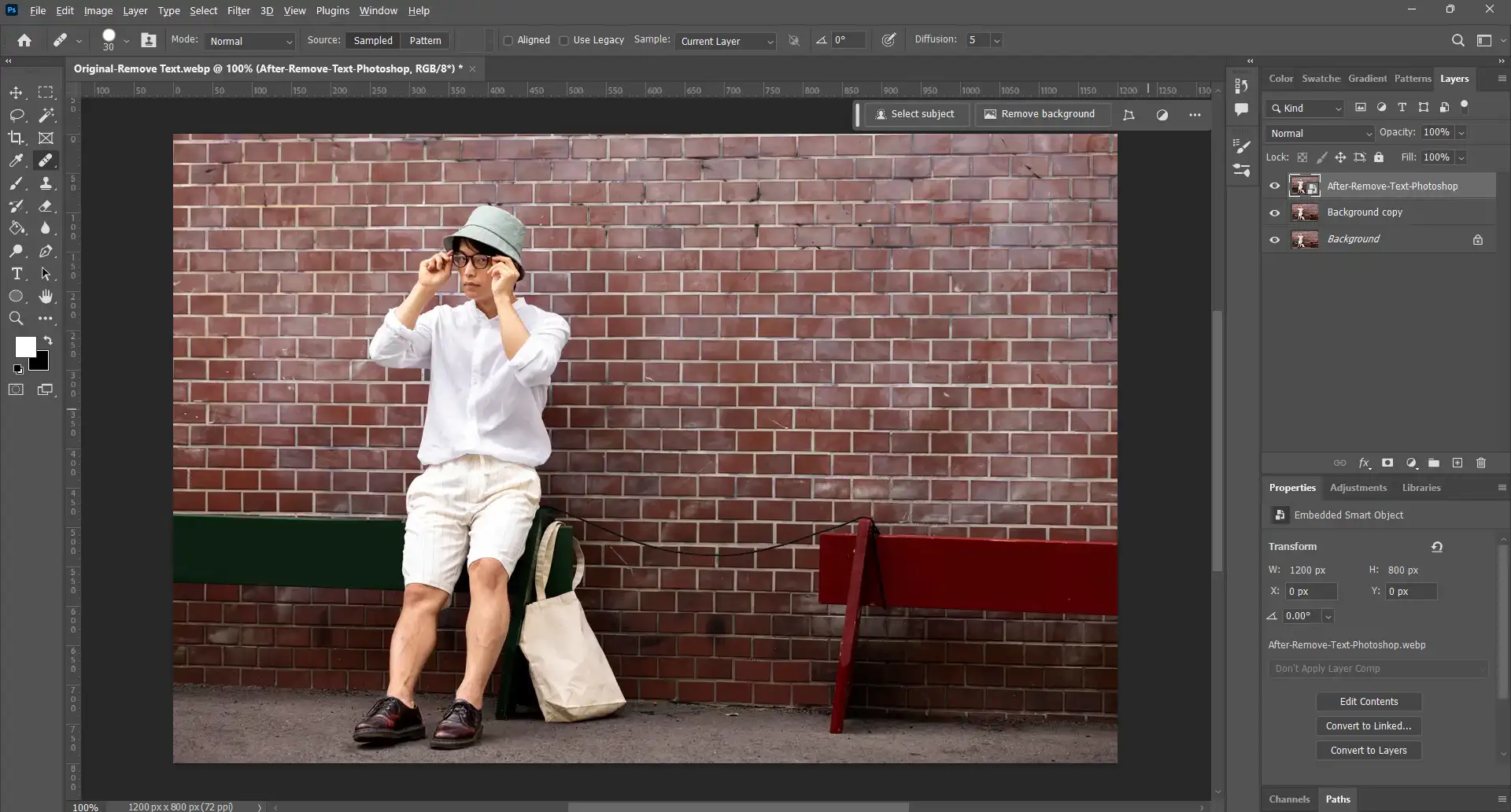 After Text Removal in Photoshop