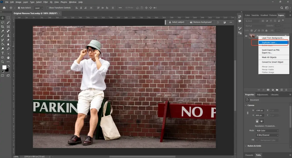Duplicate Background Layer in Photoshop