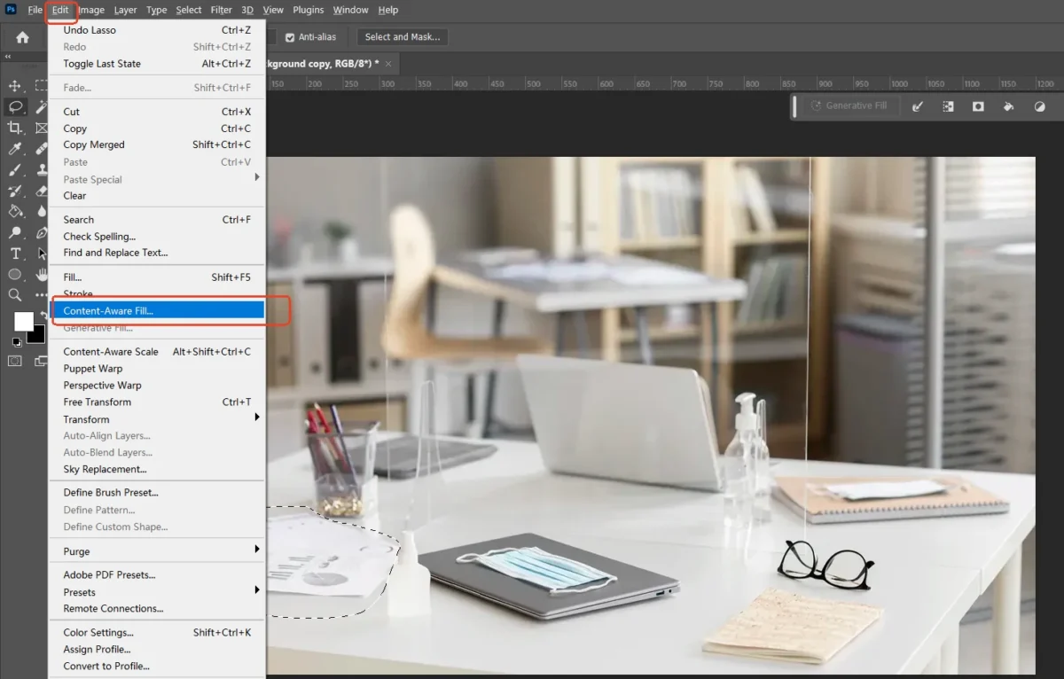 Find Content-Aware Fill in Photosop