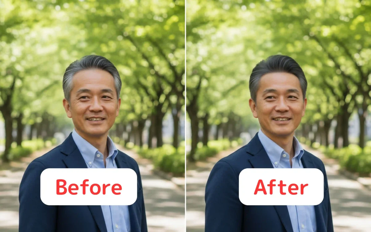 生え際補正前後の比較画像