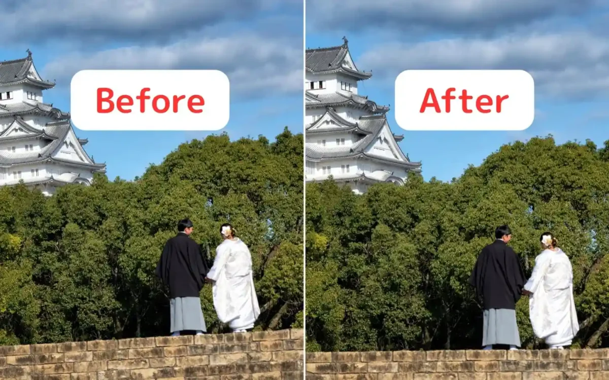 写真の傾き補正前後の比較画像