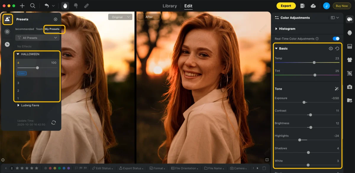 halloween preset adjust