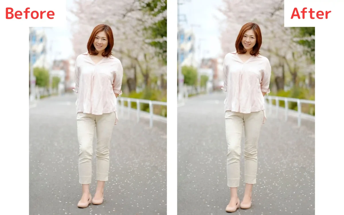足を長く補正したBeforeとAfterを並べて比較した画像