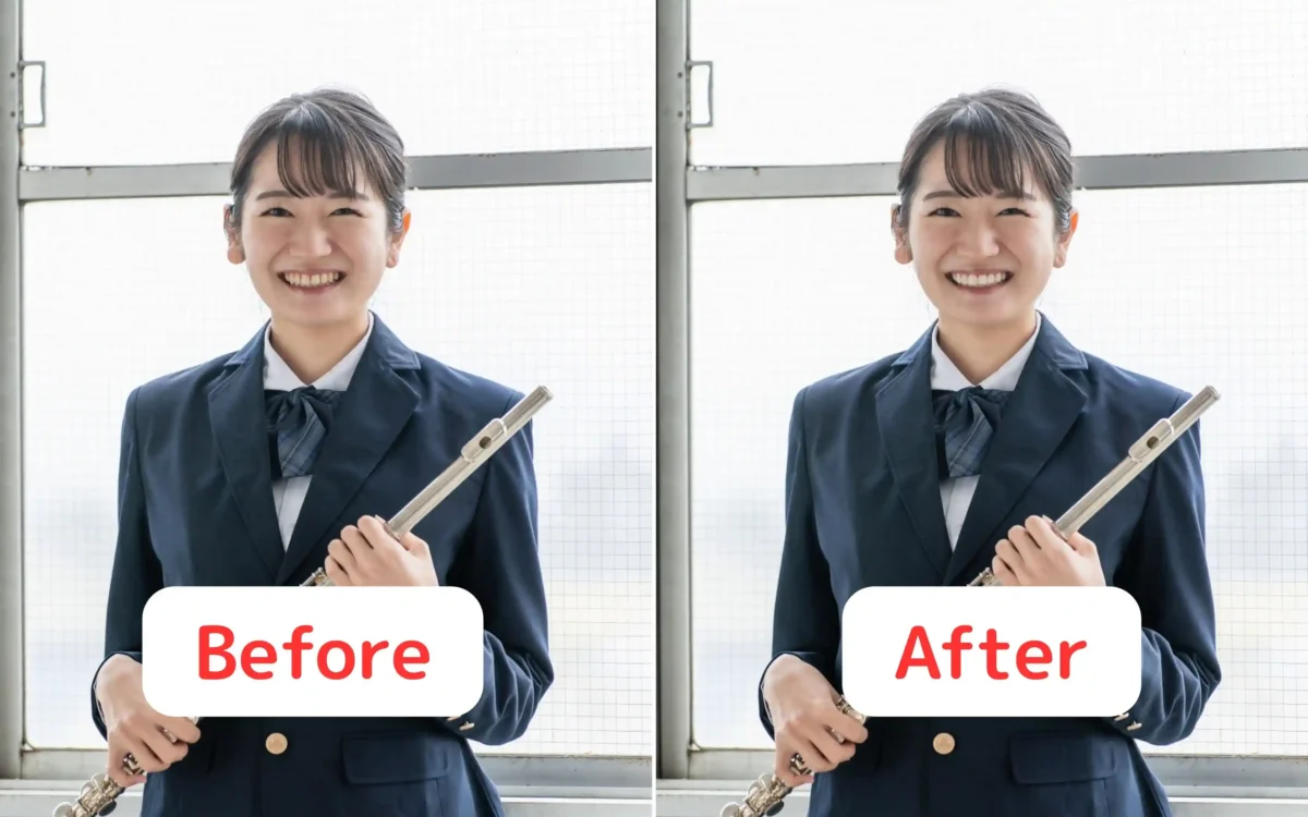 Evoto AIで歯のホワイトニング加工したBeforeAfter画像