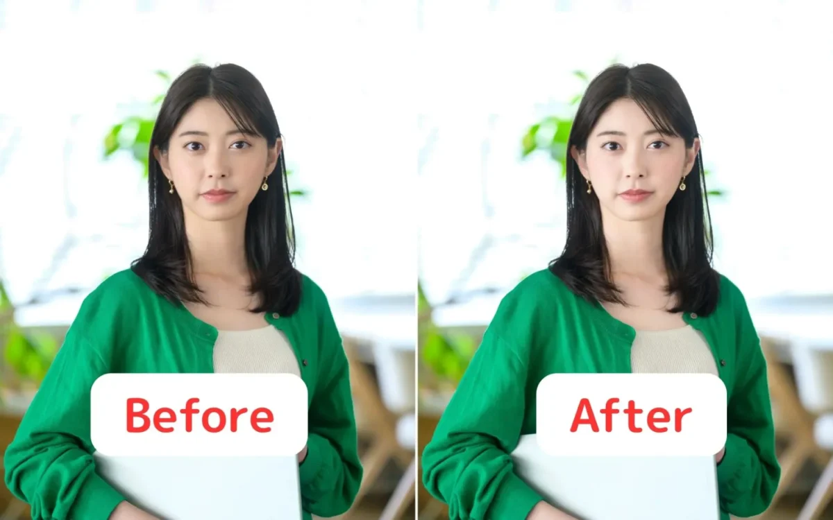 黄ばんだ肌を美白加工したビフォーアフター