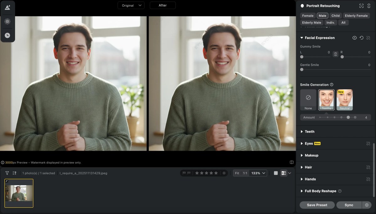 choose smile generation to adjust natural smile