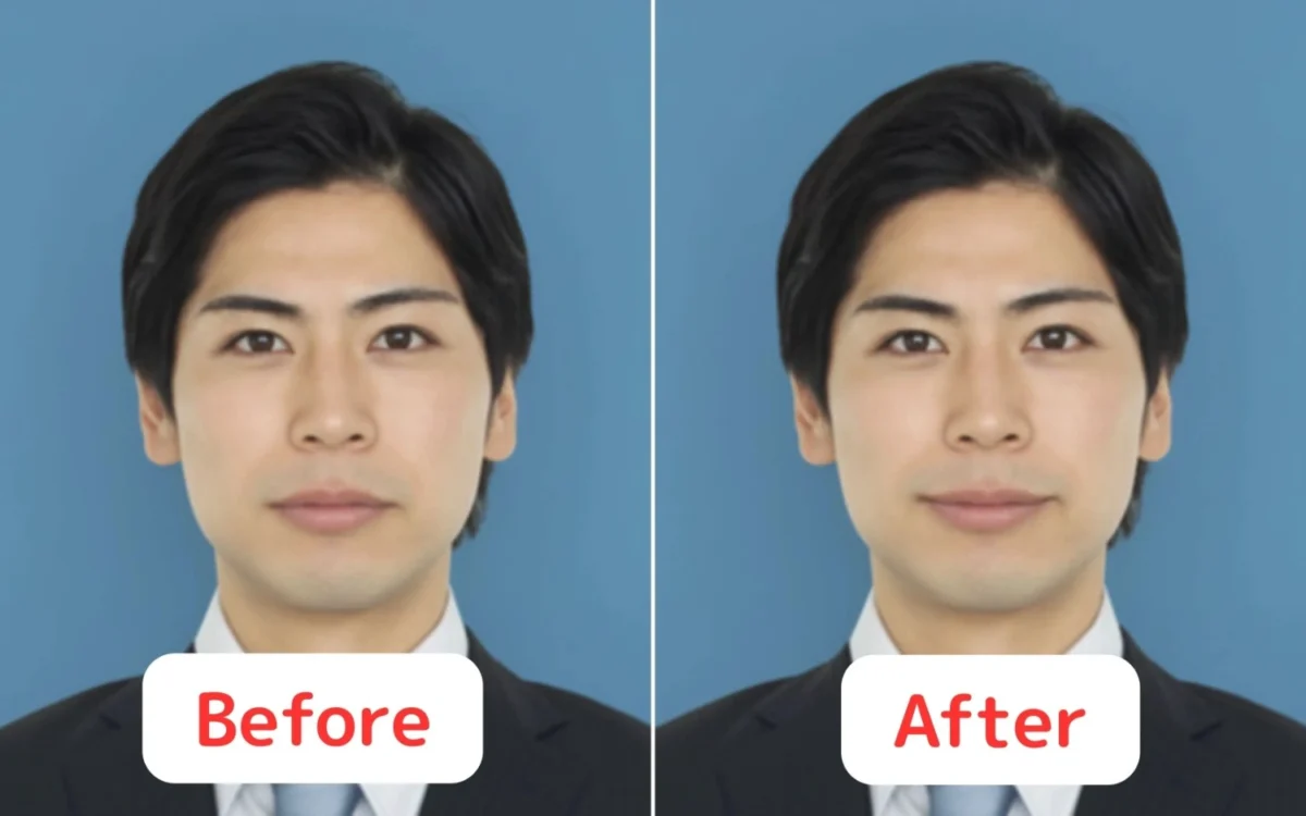 id-photo-before-and-after 証明写真で笑顔加工のビフォーアフター