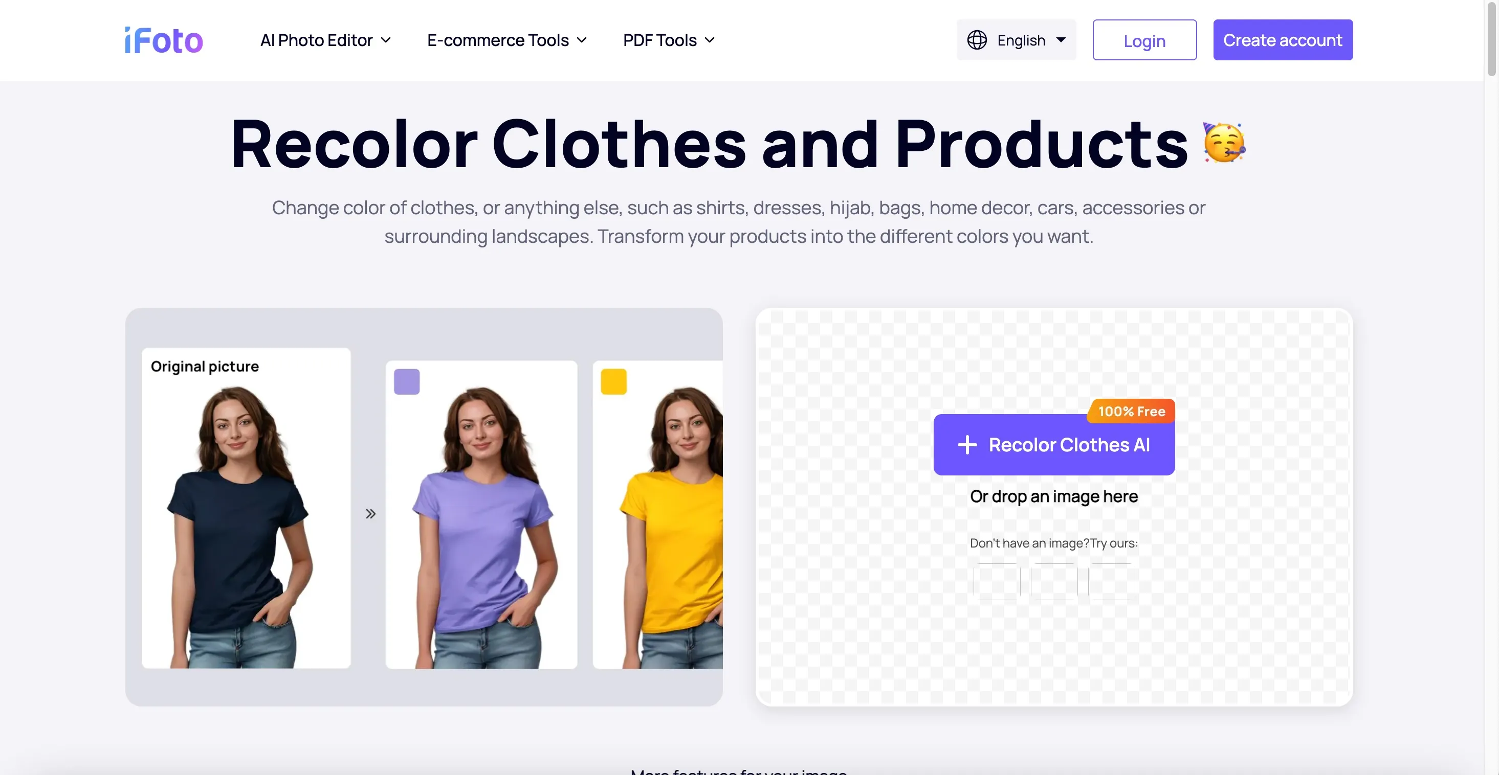 Interface iFoto - changeur de couleur de vêtements