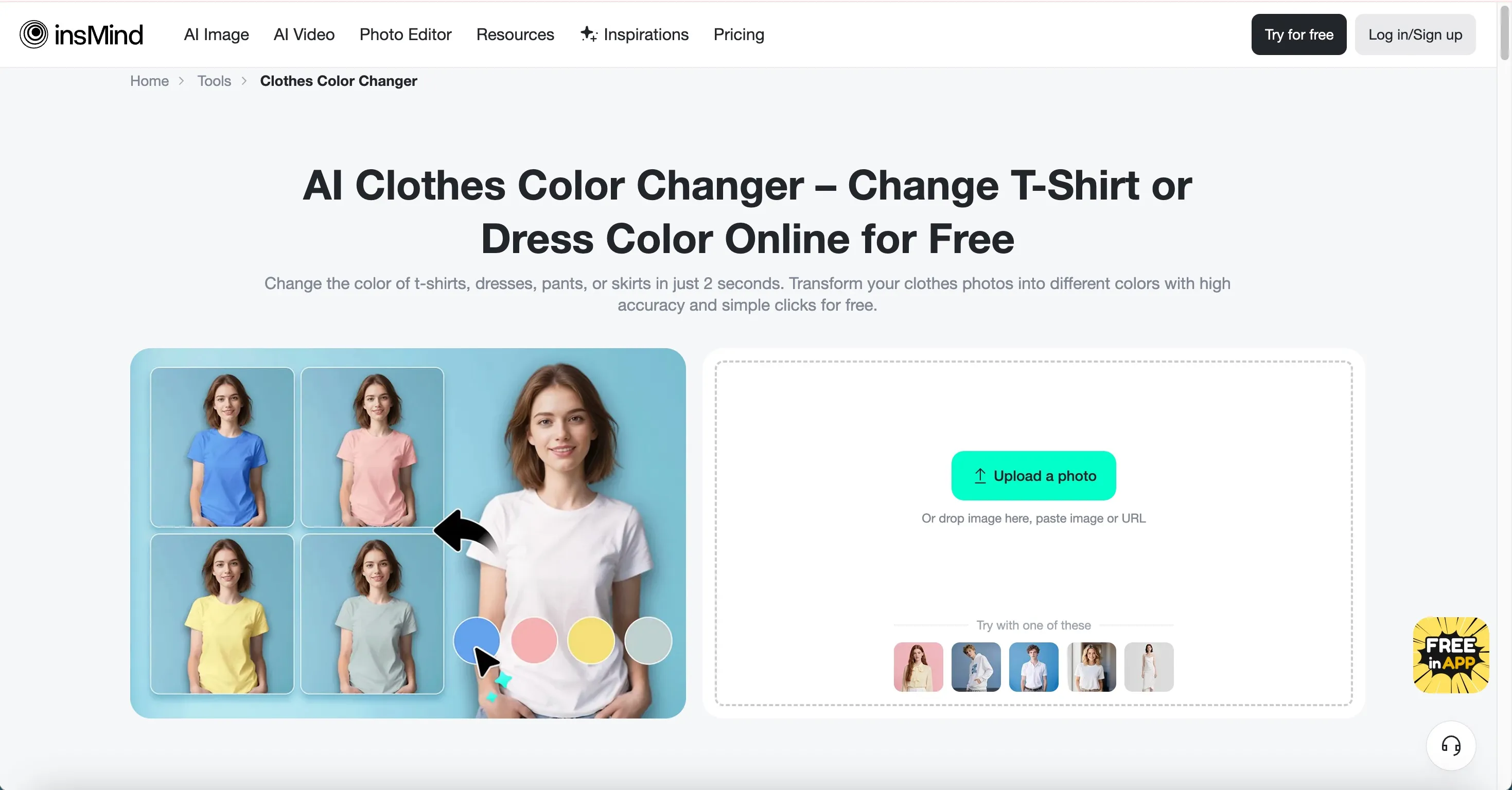Interface InsMind - changeur de couleur de vêtements