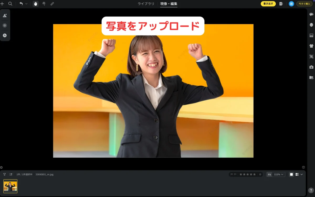 Evoto AIに写真をアップロードした編集開始画面