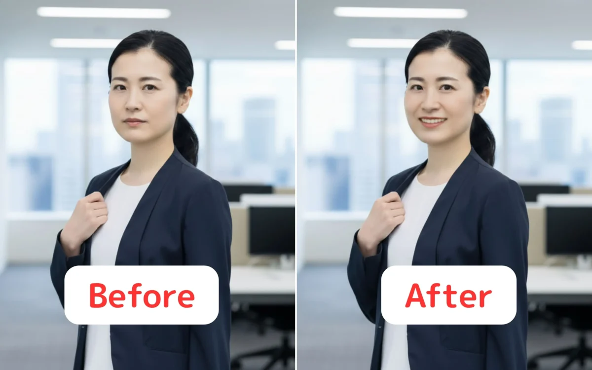 profile-img-before-and-after プロフィール写真で笑顔加工のビフォーアフター