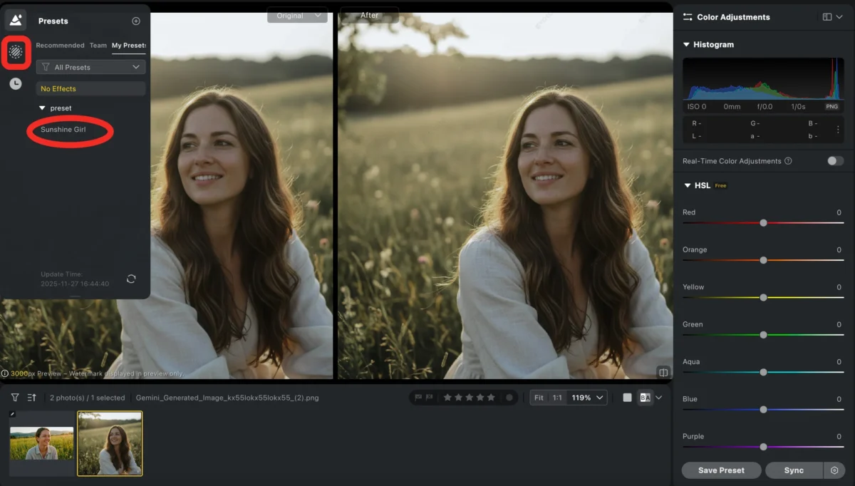 use the preset to new photo