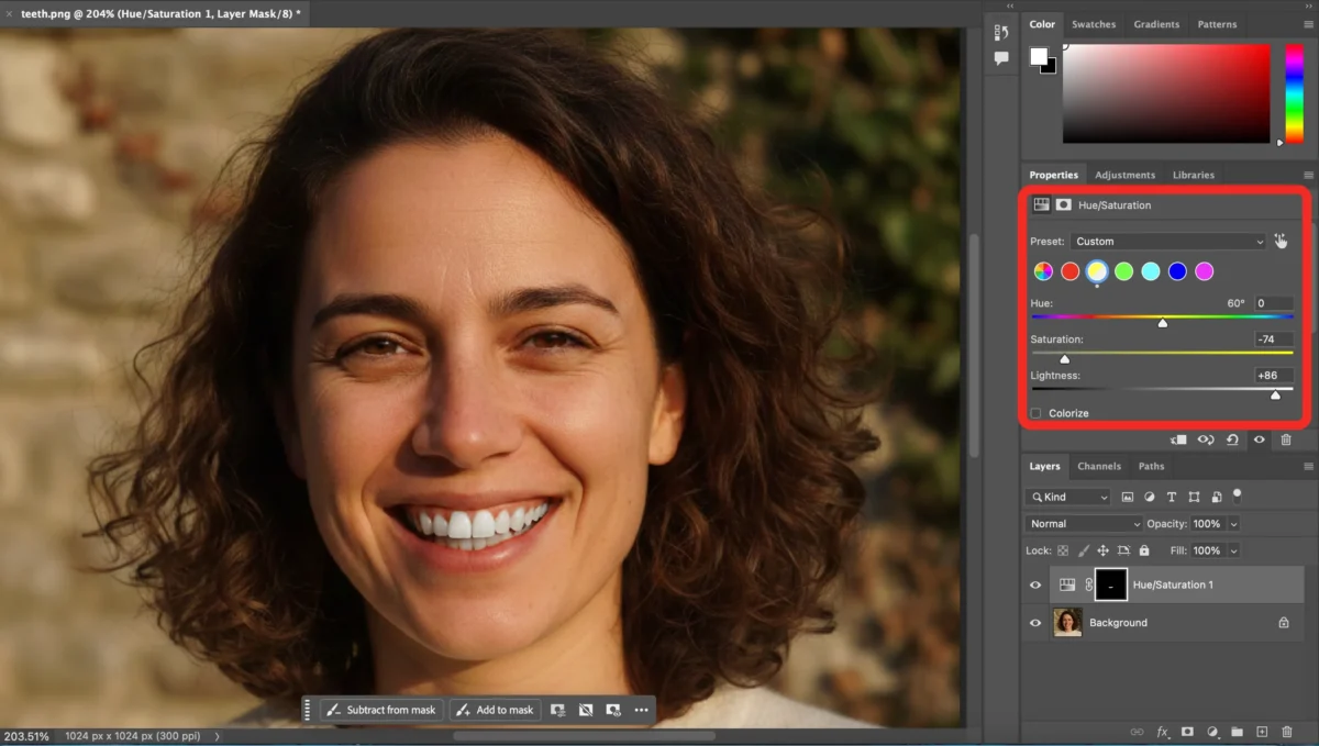 Adjust the Layer Options to Yellows 1 Ajusta Colores Amarillos