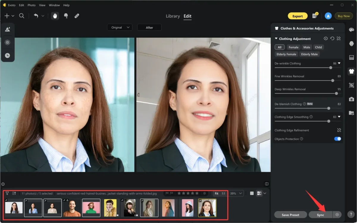 Sync Edit in Batches for Portraits on Evoto-1