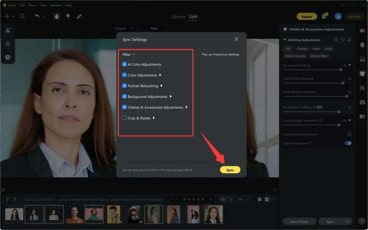 Sync Edit in Batches for Portraits on Evoto-2