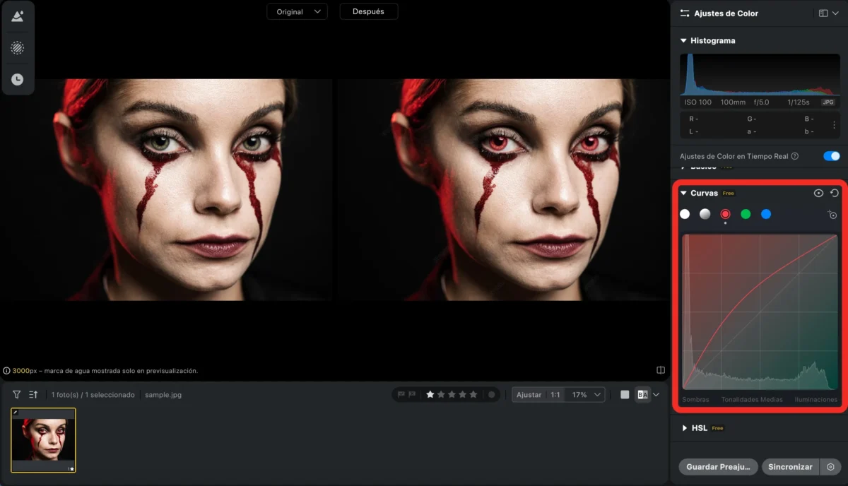 Editar el color de ojos con enmascaramiento del iris 2