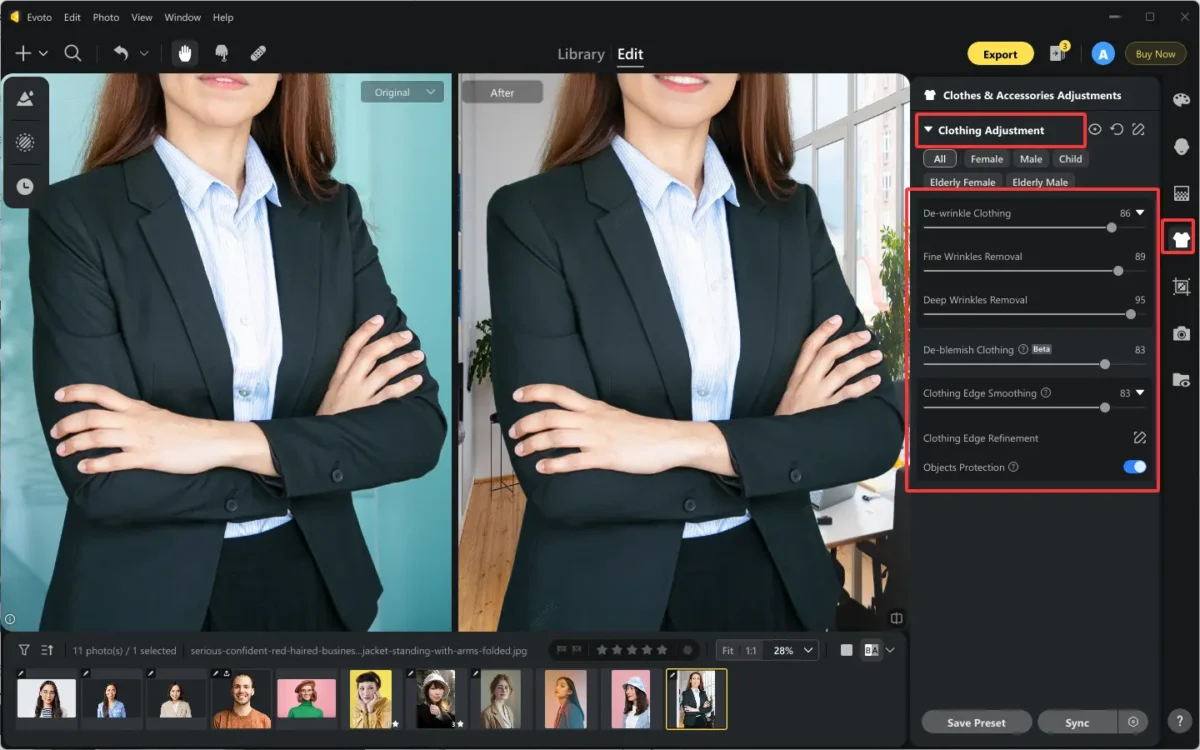 Remove Clothing Wrinkle from Photos with Evoto