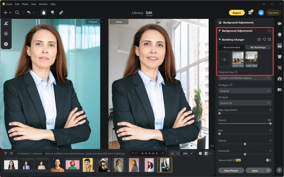 Replace Background from Portraits with Evoto