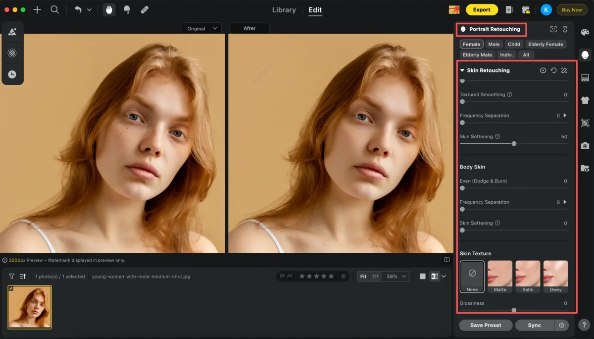 Smooth Skin on Photos with Evoto