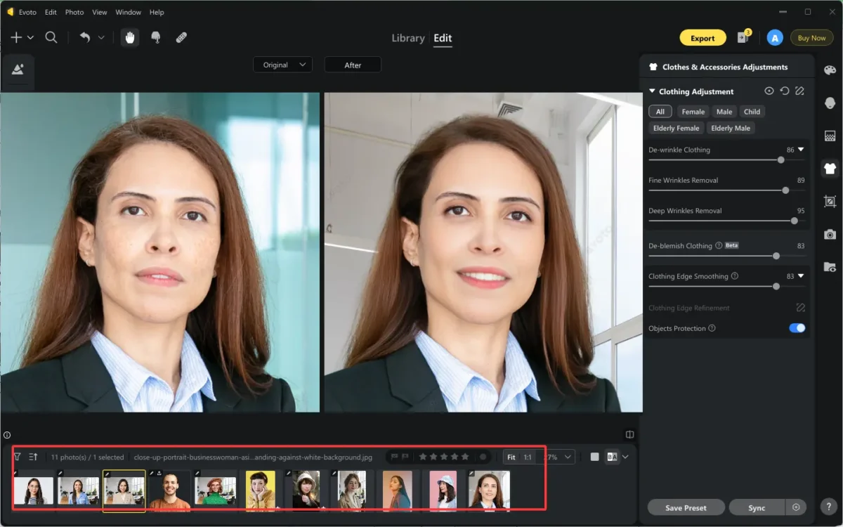 Sync Edit in Batches for Portraits on Evoto-3