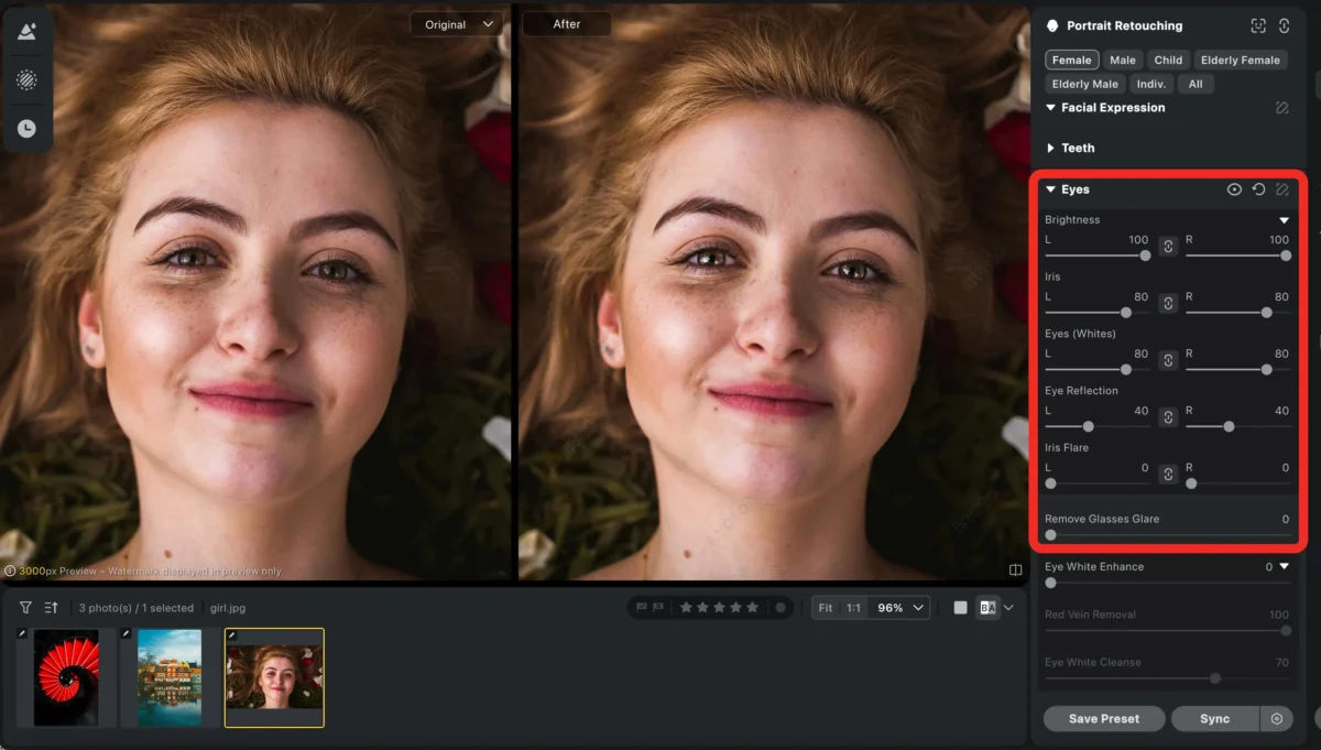 Use the Eye Brightening Feature