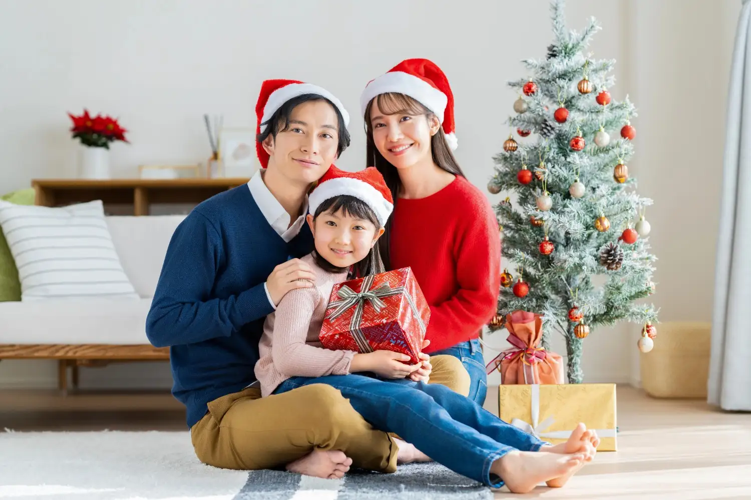 クリスマスの家族写真レタッチ後の状態