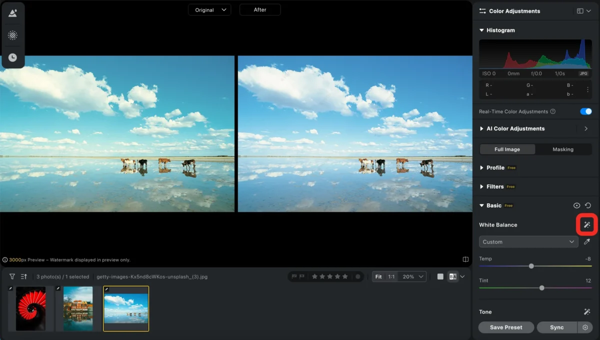 ai white balance correction