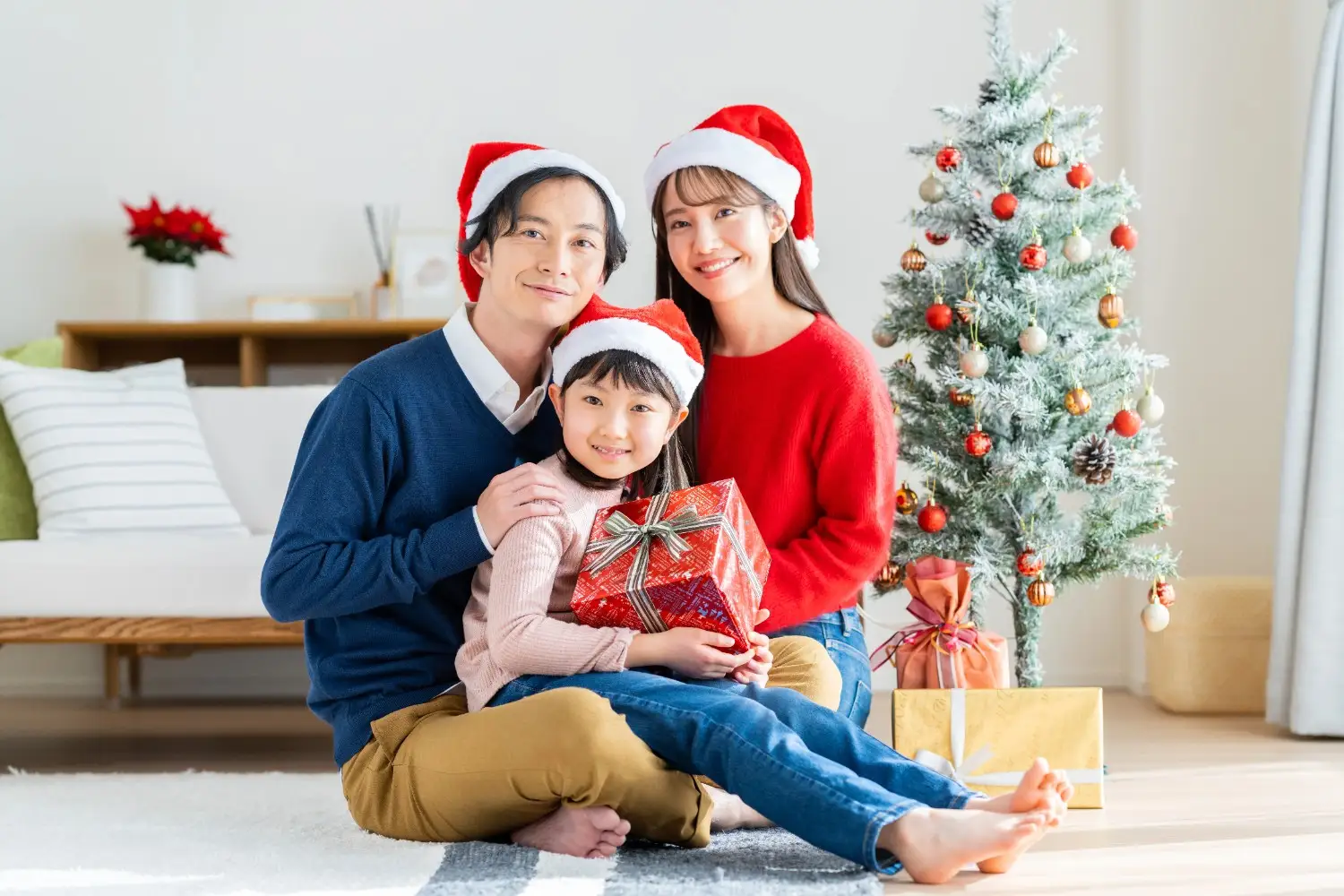 クリスマスの家族写真レタッチ前の状態