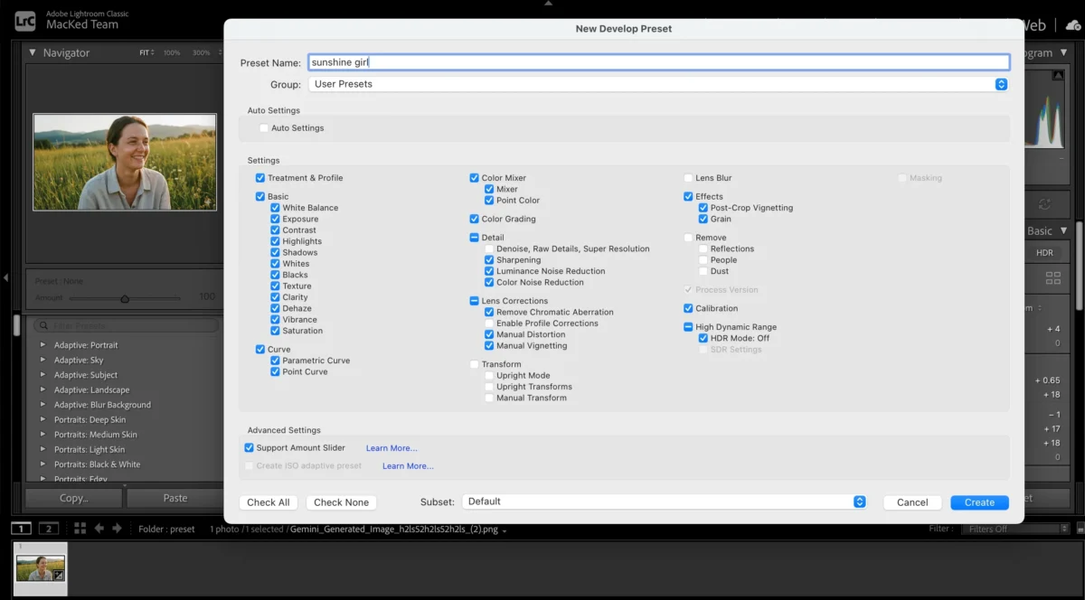 Guardar preset lightroom