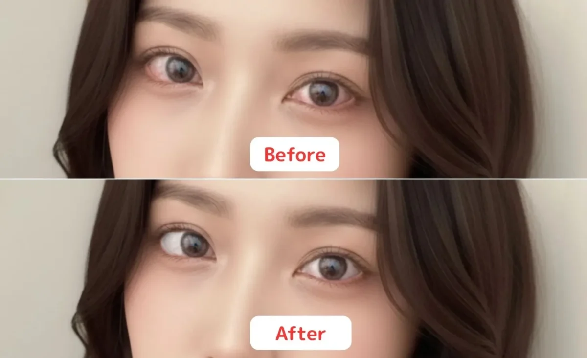 photoshop eye redness correction before after