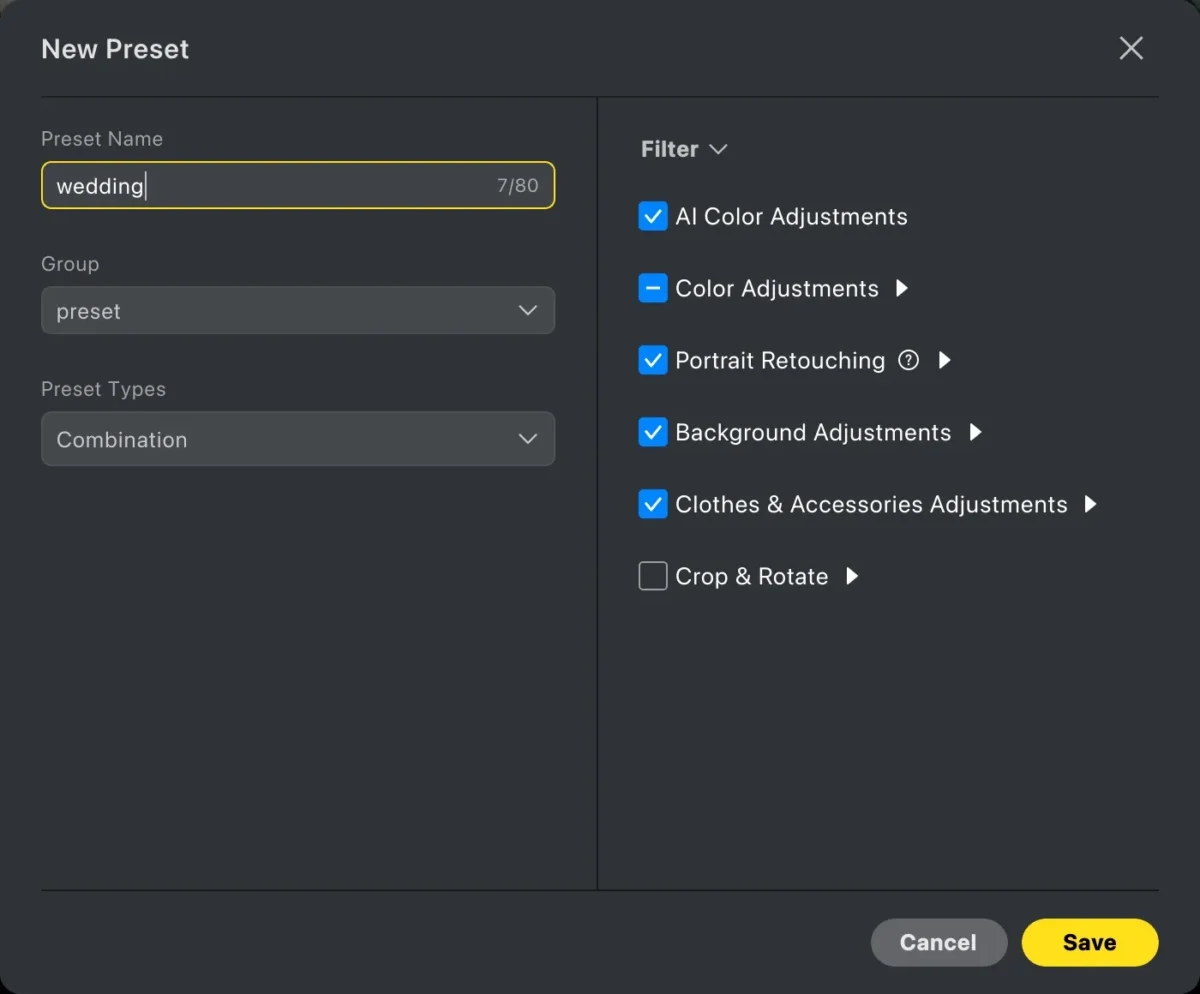 save the preset