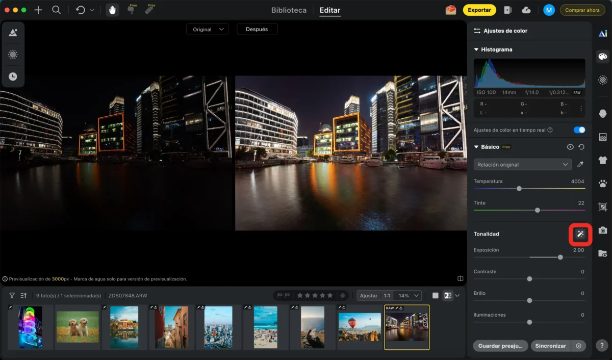 Ajuste de exposicion con IA