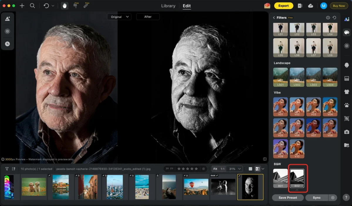Apply a High Contrast BW Filter